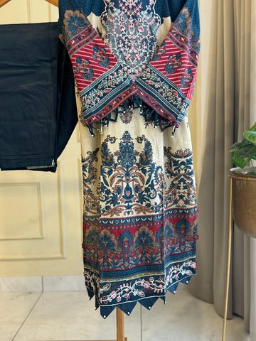Blue Cotton Embroidered Floral Suit-2