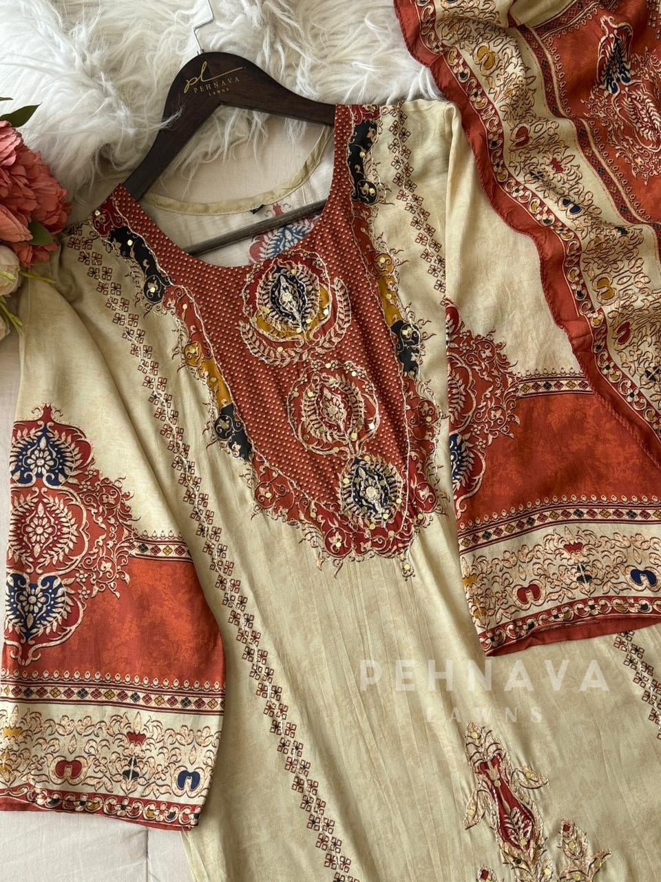 Beige Premium Muslin Suit