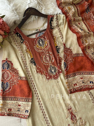 Beige Premium Muslin Suit