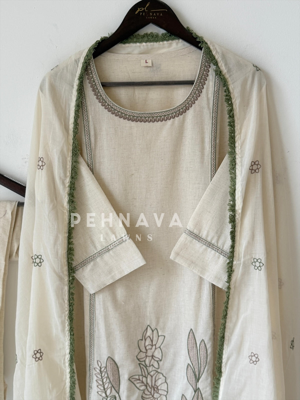 Cotton Embroidered Three Piece Suit