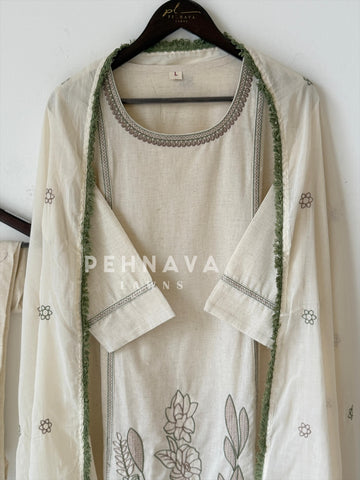 Cotton Embroidered Three Piece Suit