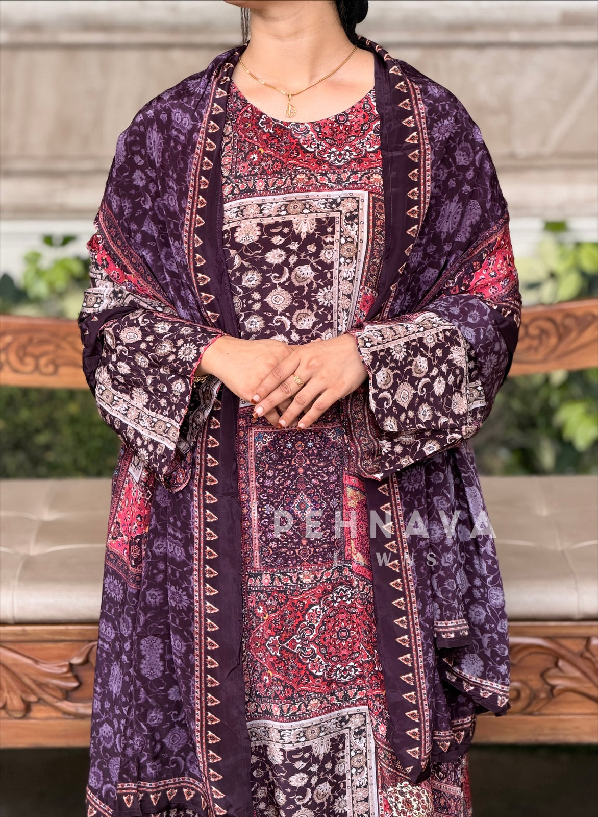 Printed Kaftan Three Piece Suit Set 5067