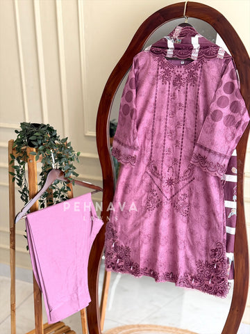Embroidered Printed Suit Set-2002-4