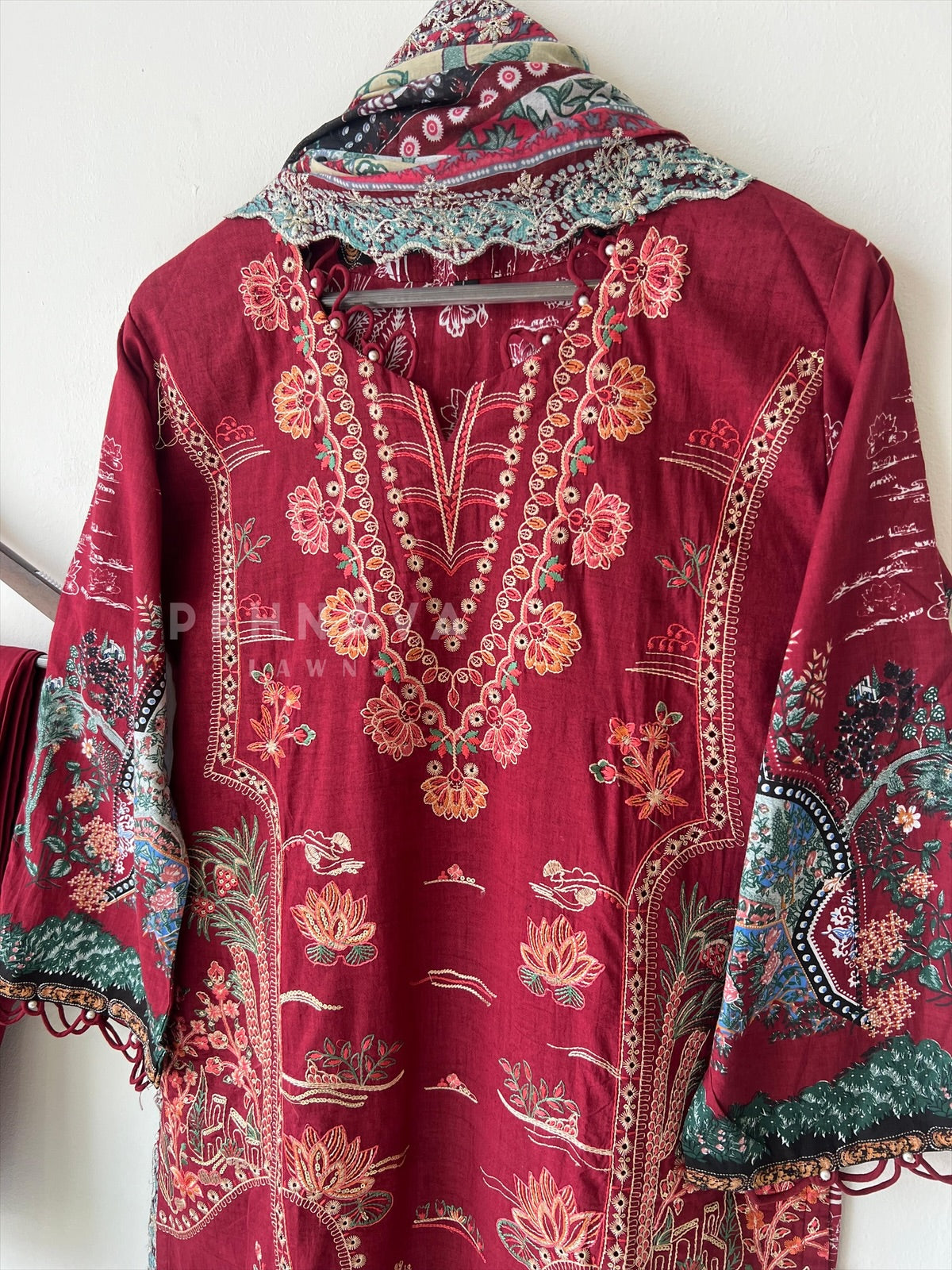 Embroidered Lawn Suit with Scallop Dupatta-1703 - Pehnava Lawns