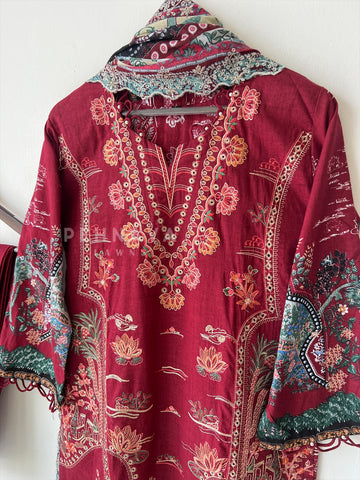 Embroidered Lawn Suit with Scallop Dupatta-1703 - Pehnava Lawns