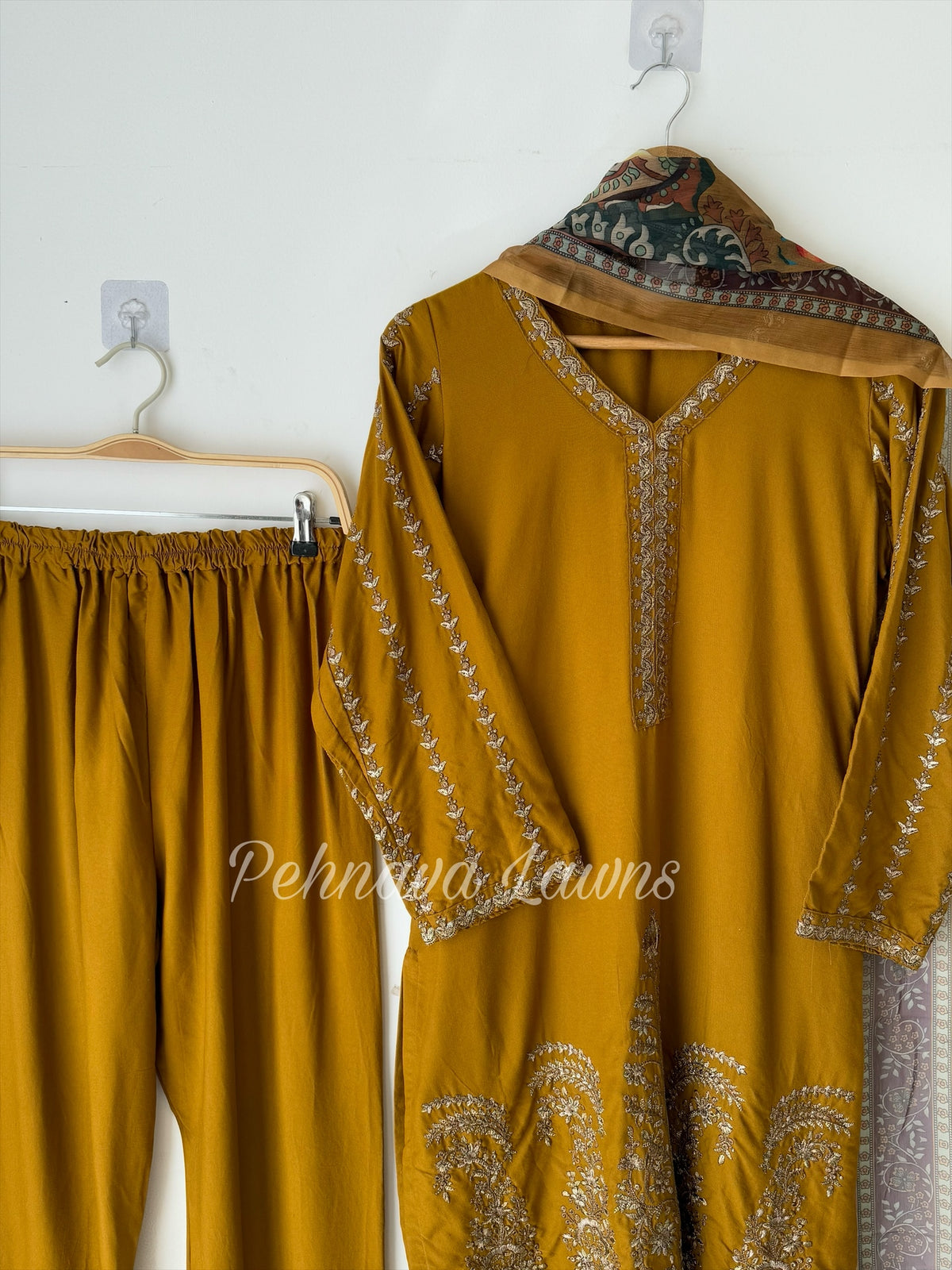 Semistitched Rayon Fully Embroidered Suit-3752