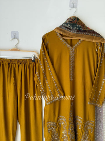 Semistitched Rayon Fully Embroidered Suit-3752