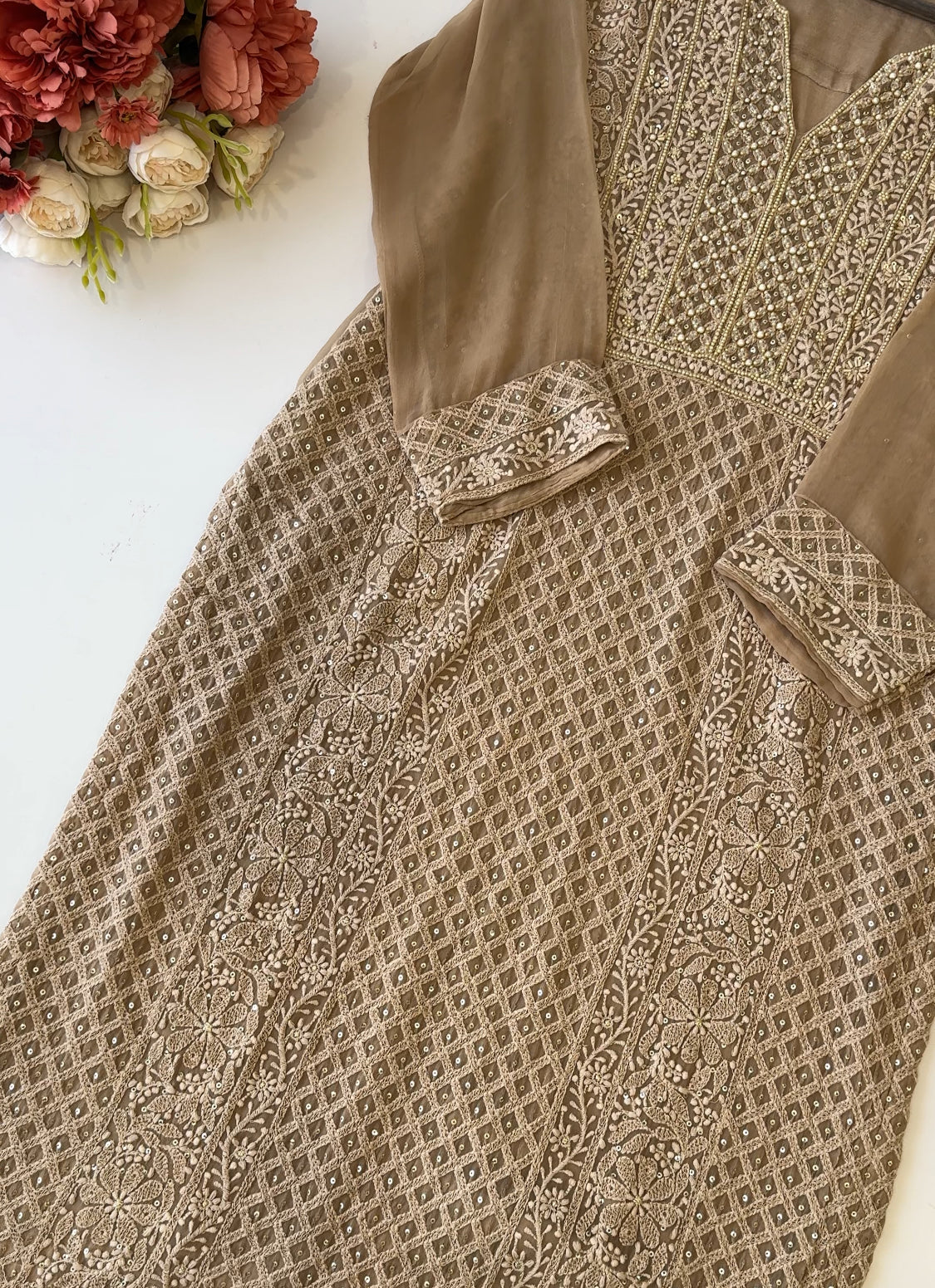 Pure georgette Chikankari embellished suit