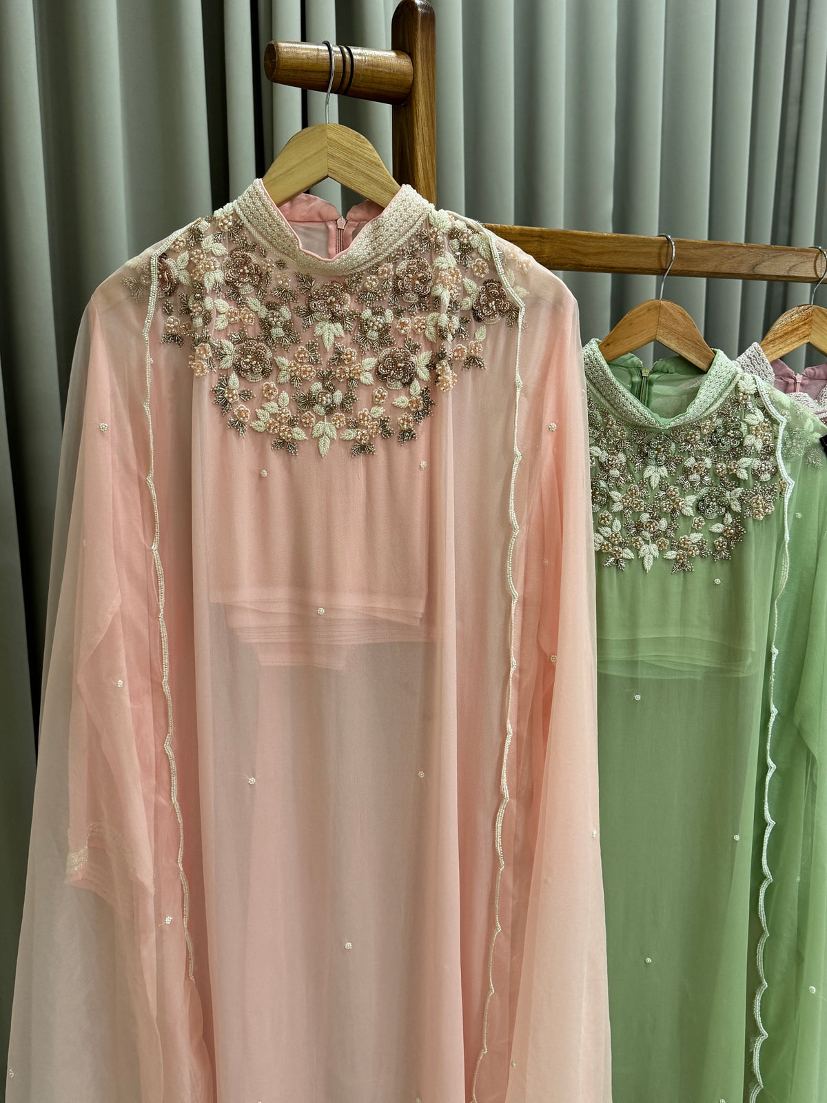 Premium Chiffon handwork suit with bottom and organza  hand  worked dupatta-2239