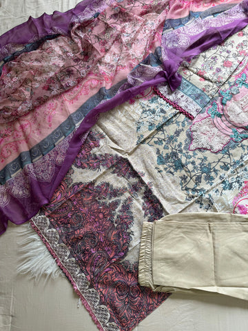 Paki printed suit with embroidered neck detailing-2007kk