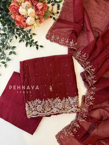 Chanderi Handworked Unstitched Suit-18566