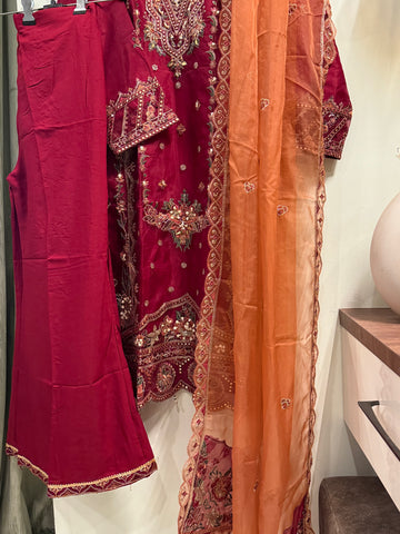 Organza embroidered suit-1252