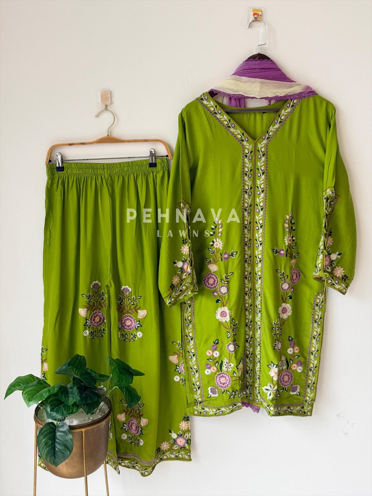 Floral Embroidered Three Piece Suit