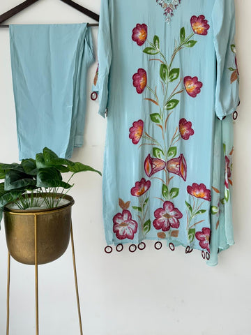 Classic Crepe Handpainted Handworked suit-No.5 - Pehnava Lawns