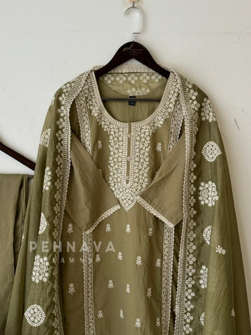 Premium Chanderi Embroidered Suit set-CC9