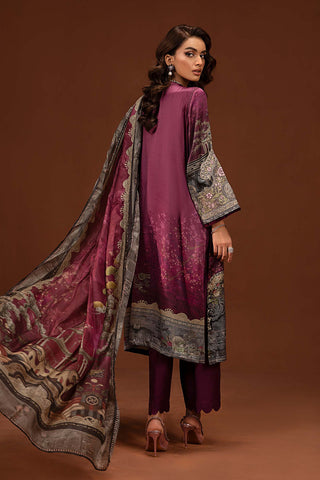 Printed casual suit in soft satin-maroon