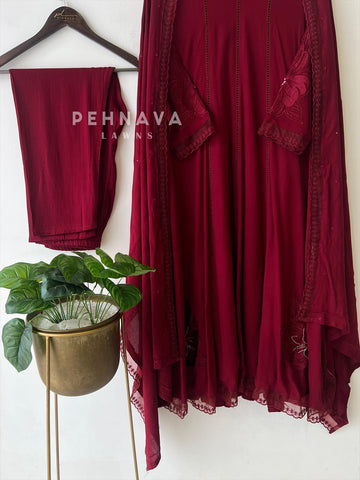 Lace Detail Crinkled Rayon Suit