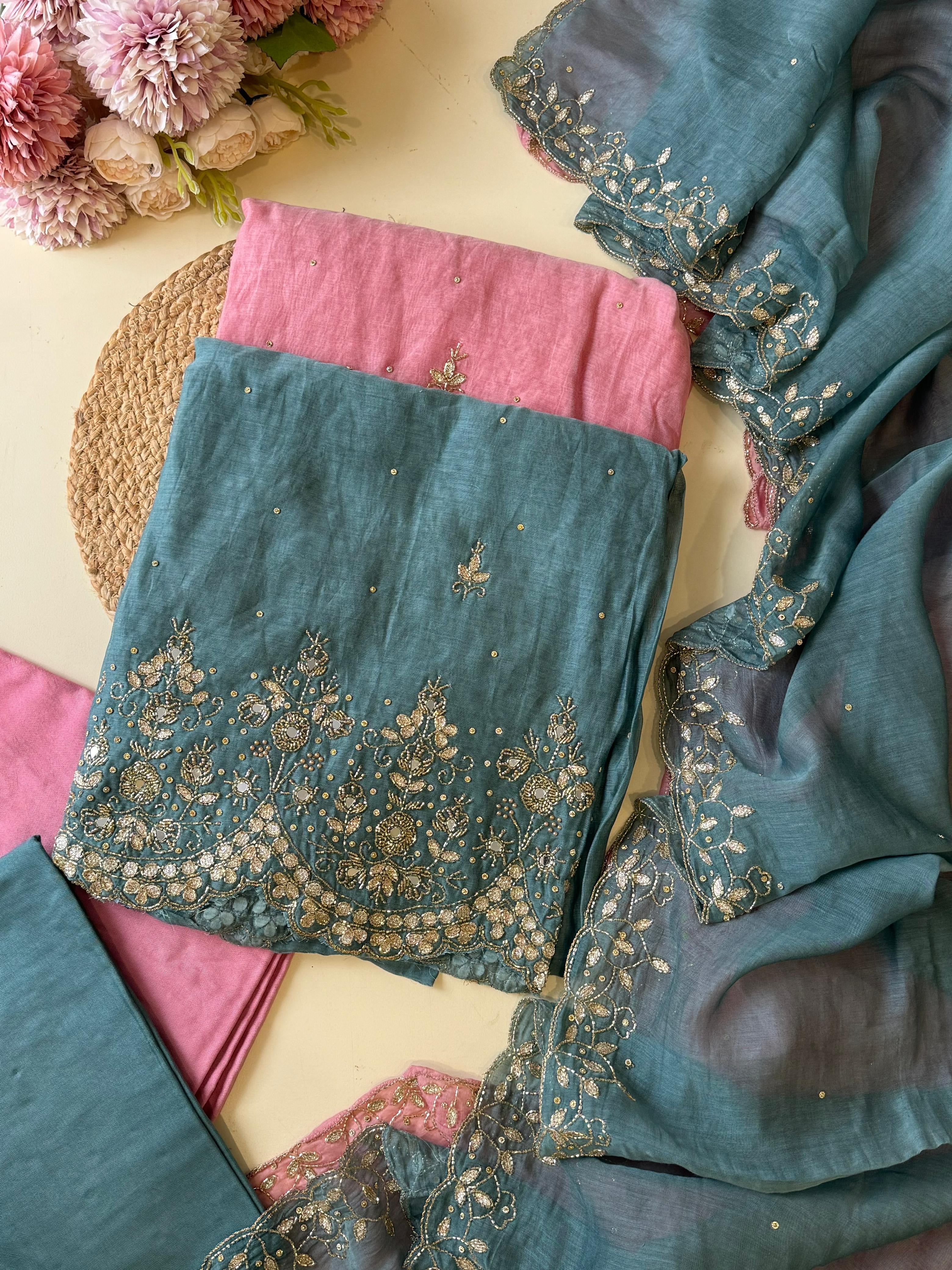 Pure Mulchandheri handworked Un-stitched suit-1628