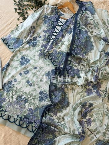 Floral neckline suit with dupatta