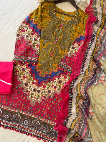Floral Printed Ethnic Pak-Suit Ft. Chiffon/Cotton Dupatta-006