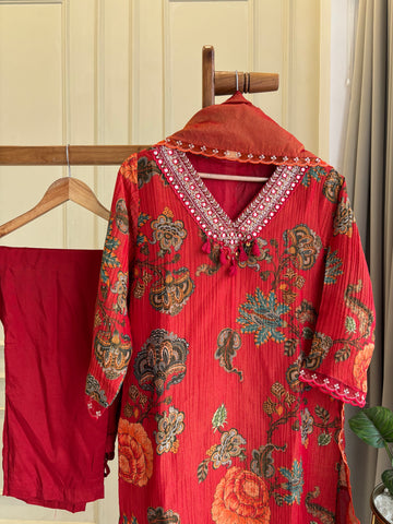 Red Floral Printed Salwar Suit-7584