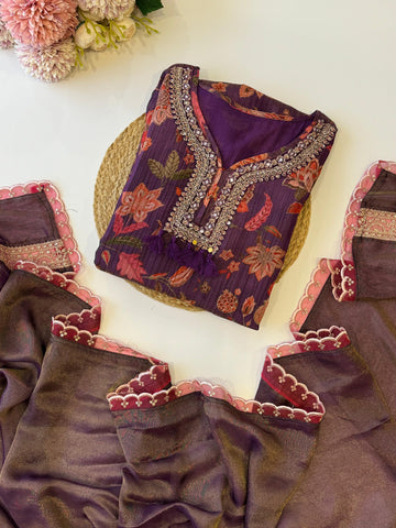 Purple Floral Kurti Set
