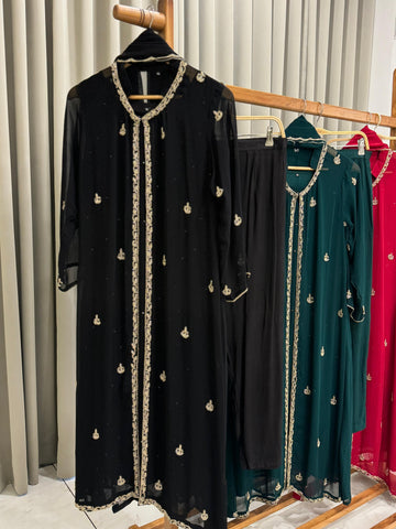 Premium Georgette handworked jacket style suit- 6792