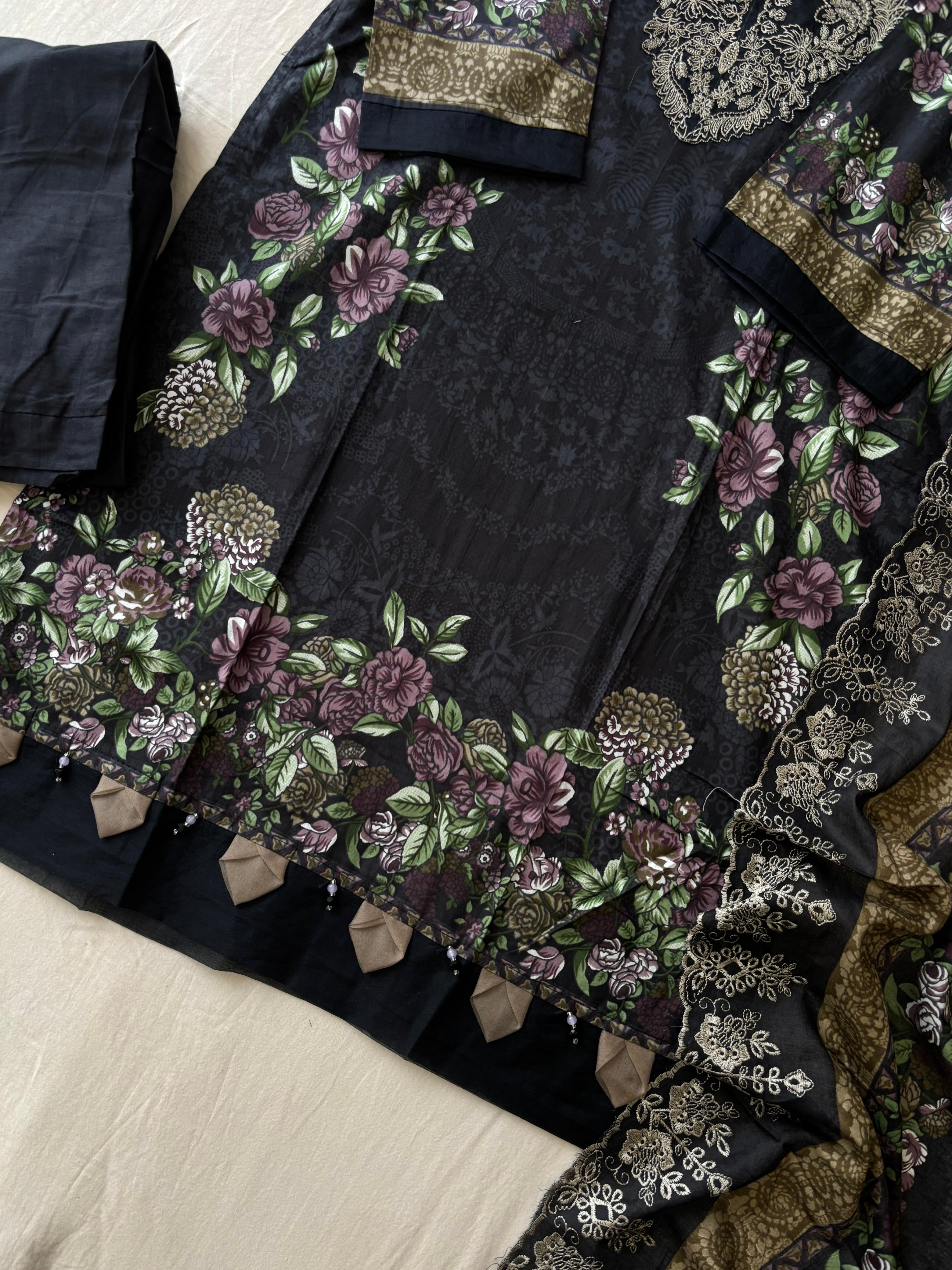 Printed Pakistani Cotton Suit Ft.Neckline Embroidery-6