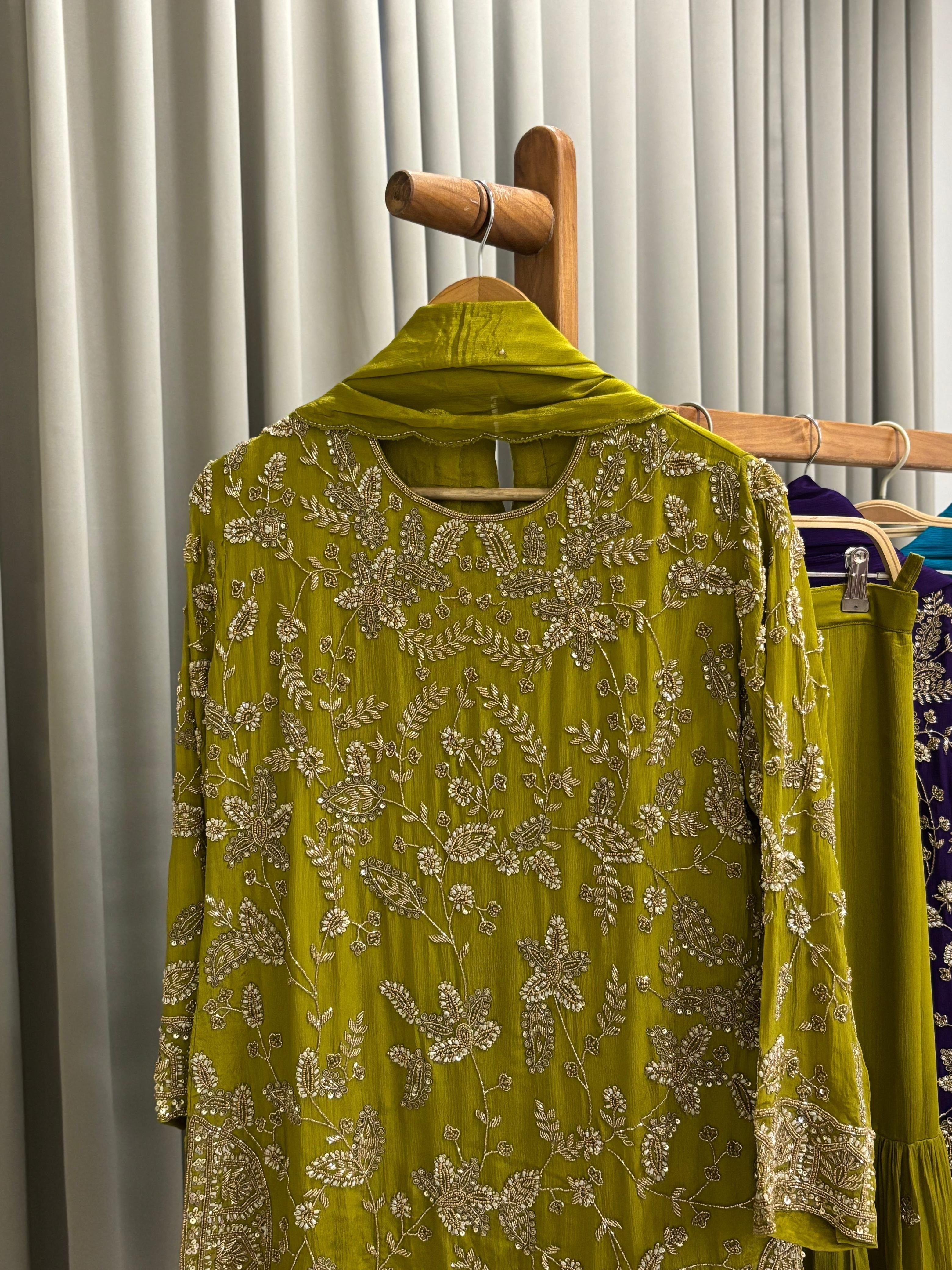 Heavy Hand-worked suit with wide sharara-7490