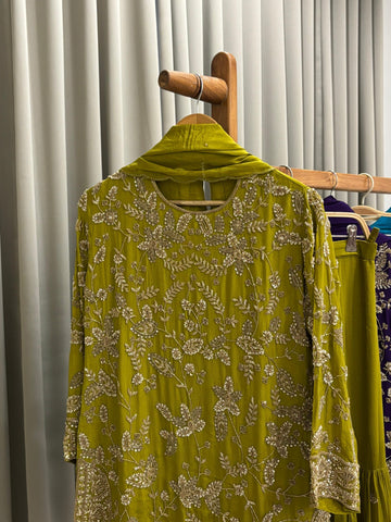 Heavy Hand-worked suit with wide sharara-7490