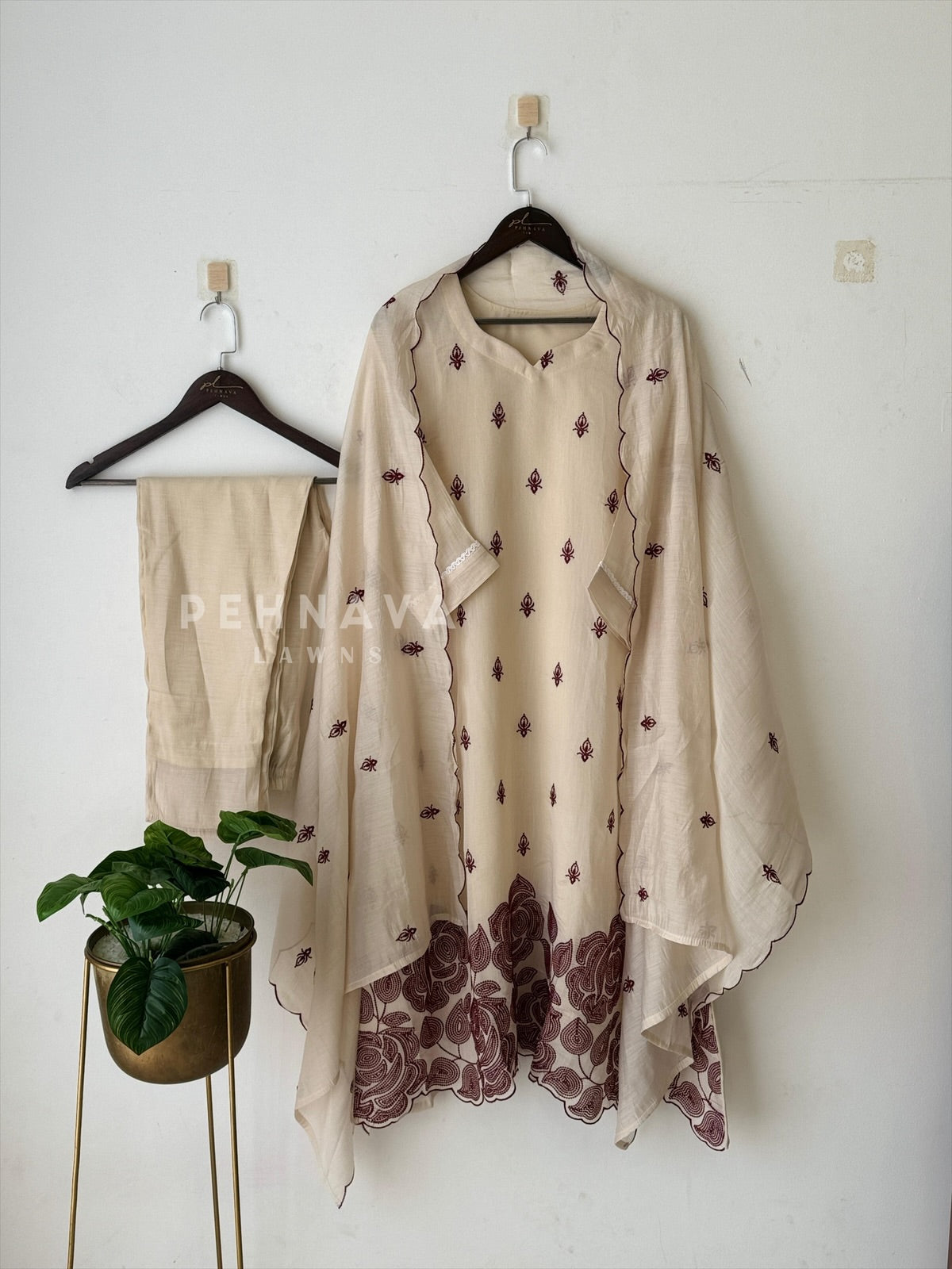 Chanderi  Embroidered Suit-12693 - Pehnava Lawns