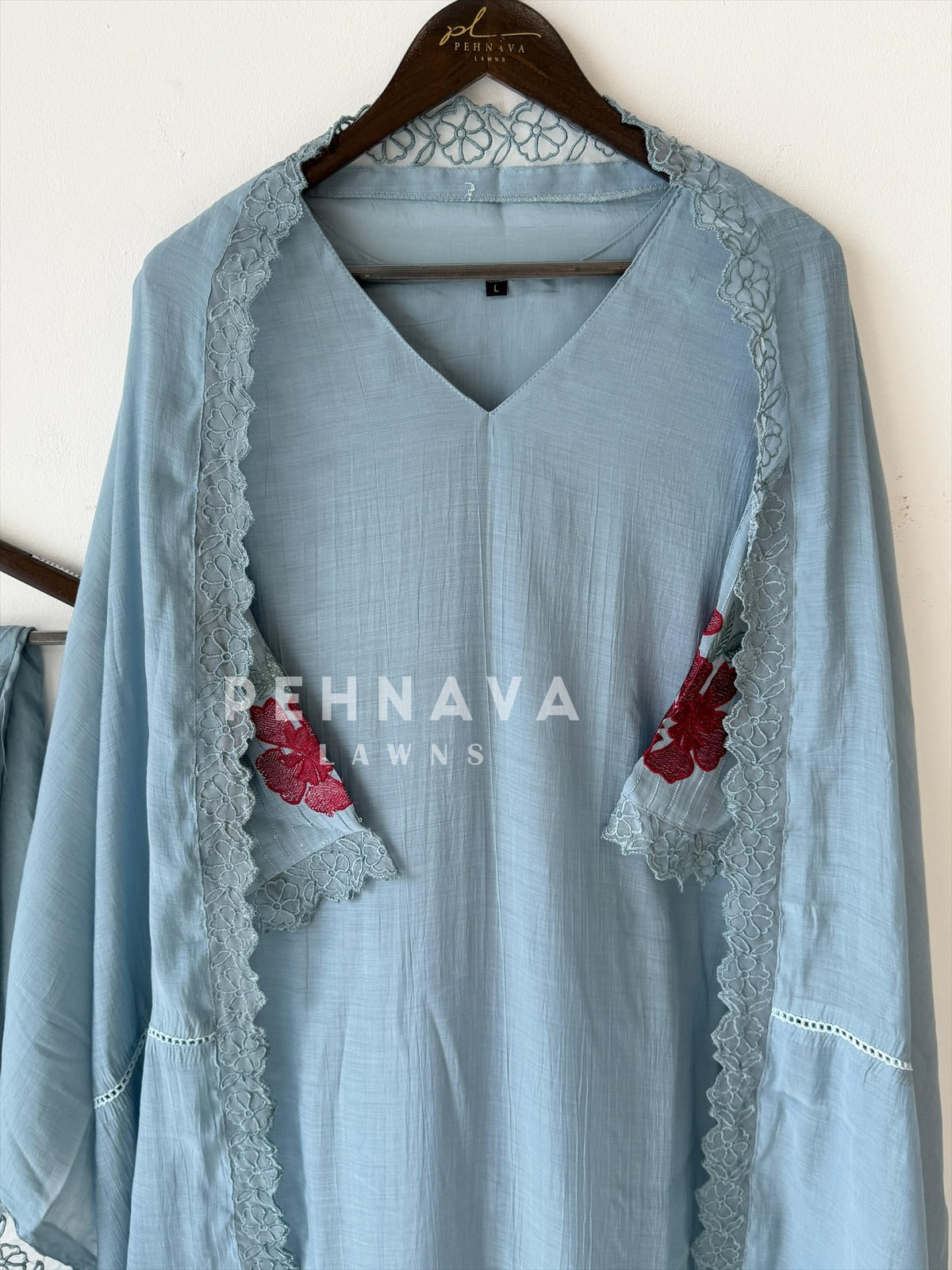 Lace‑Trimmed Embroidery Lawn Suit-16327
