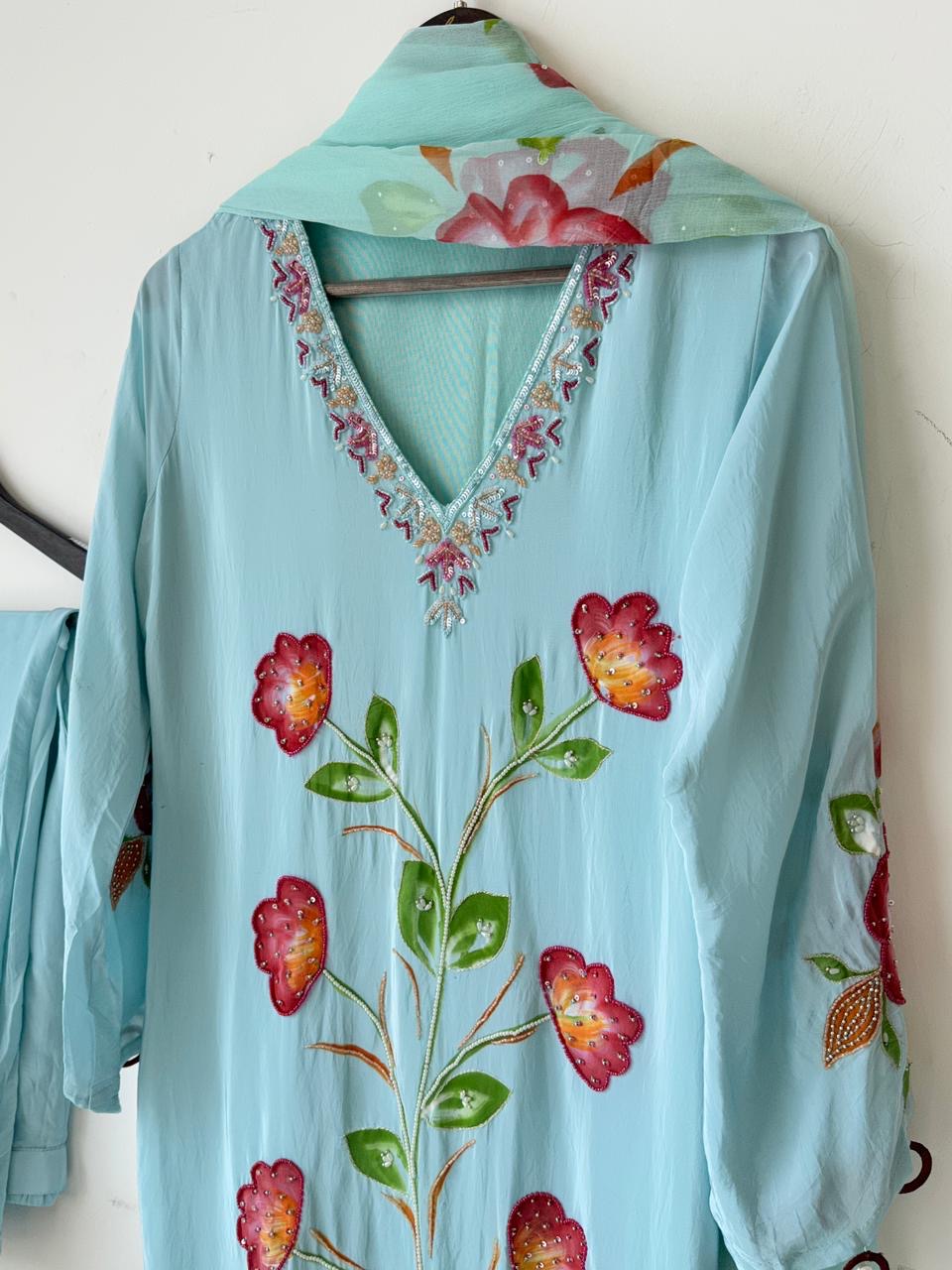 Classic Crepe Handpainted Handworked suit-No.5 - Pehnava Lawns