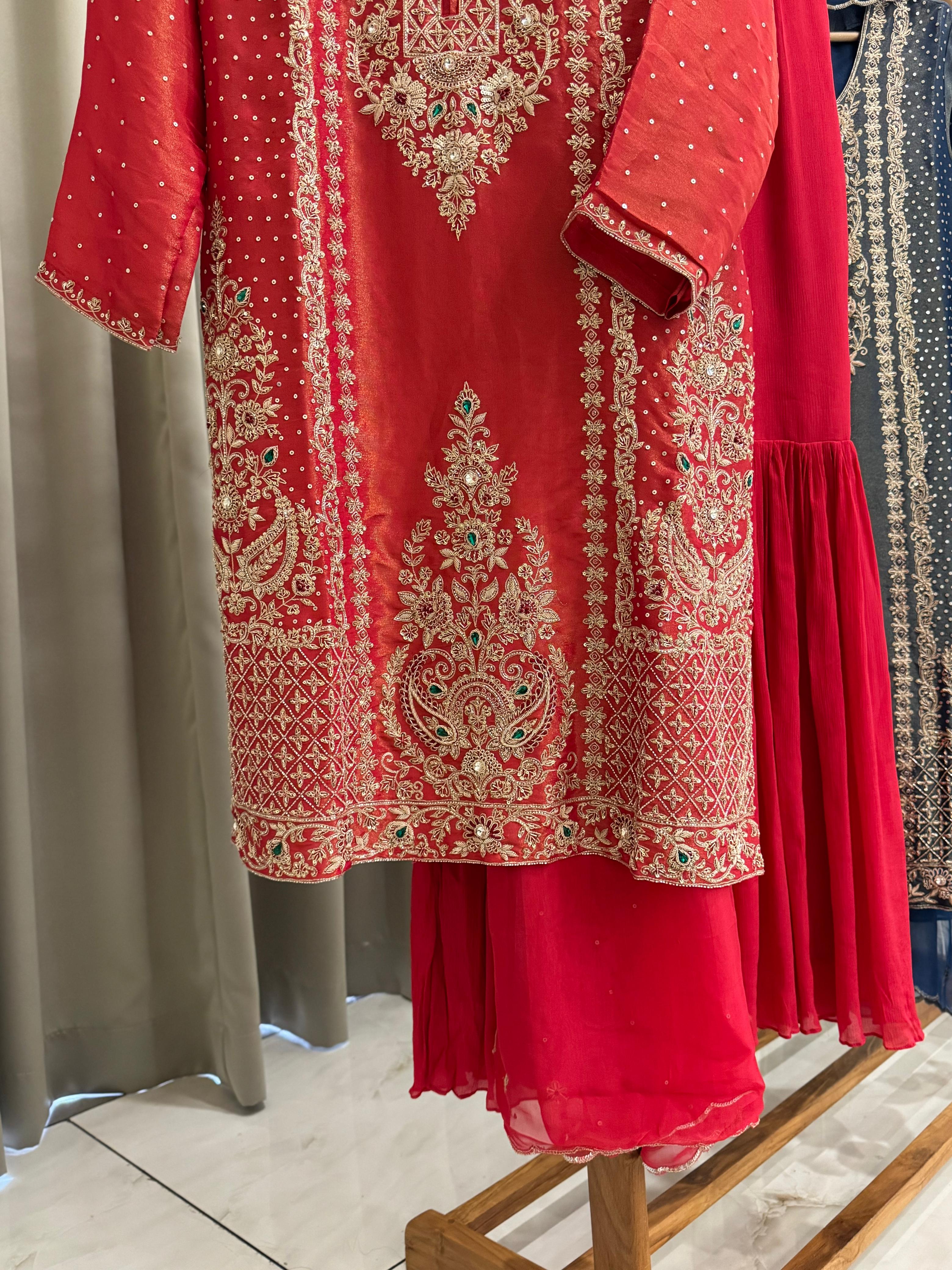 Heavy Handworked Tissue suit with sharara-56671