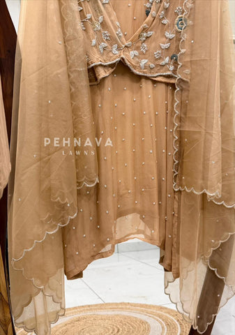 Premium Chiffon Handwork Suit With Bottom and Organza  Hand  Worked Dupatta 1180