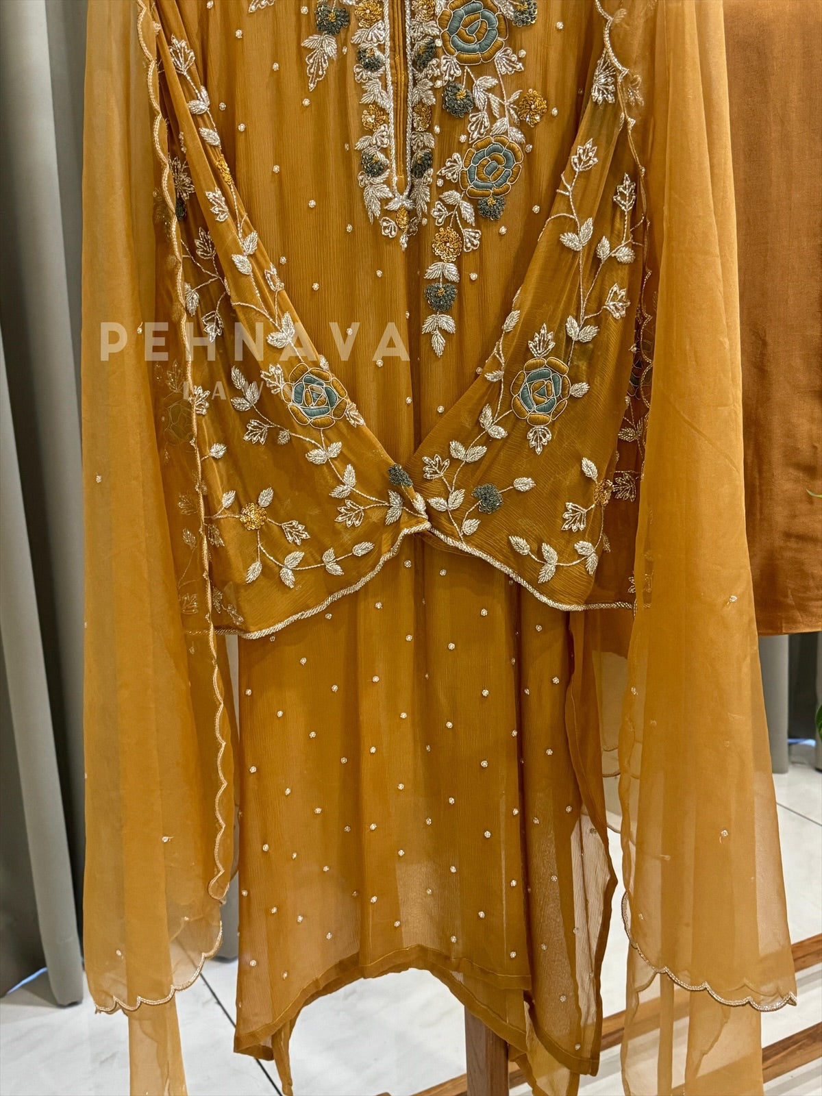 Premium Chiffon Handwork Suit With Bottom and Organza  Hand  Worked Dupatta 1180 - Pehnava Lawns