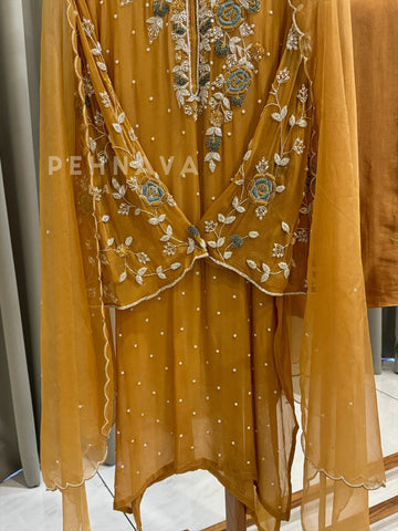 Premium Chiffon Handwork Suit With Bottom and Organza  Hand  Worked Dupatta 1180 - Pehnava Lawns