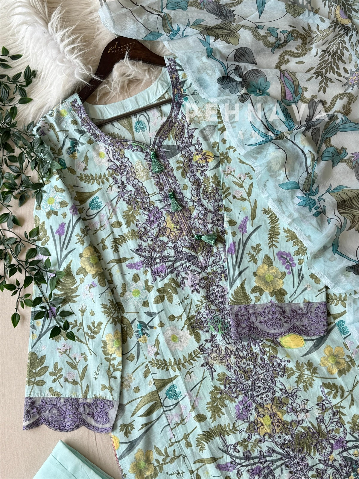 Floral Embroidered Lawn Suit-1406 - Pehnava Lawns