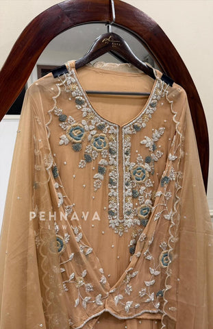 Premium Chiffon Handwork Suit With Bottom and Organza  Hand  Worked Dupatta 1180