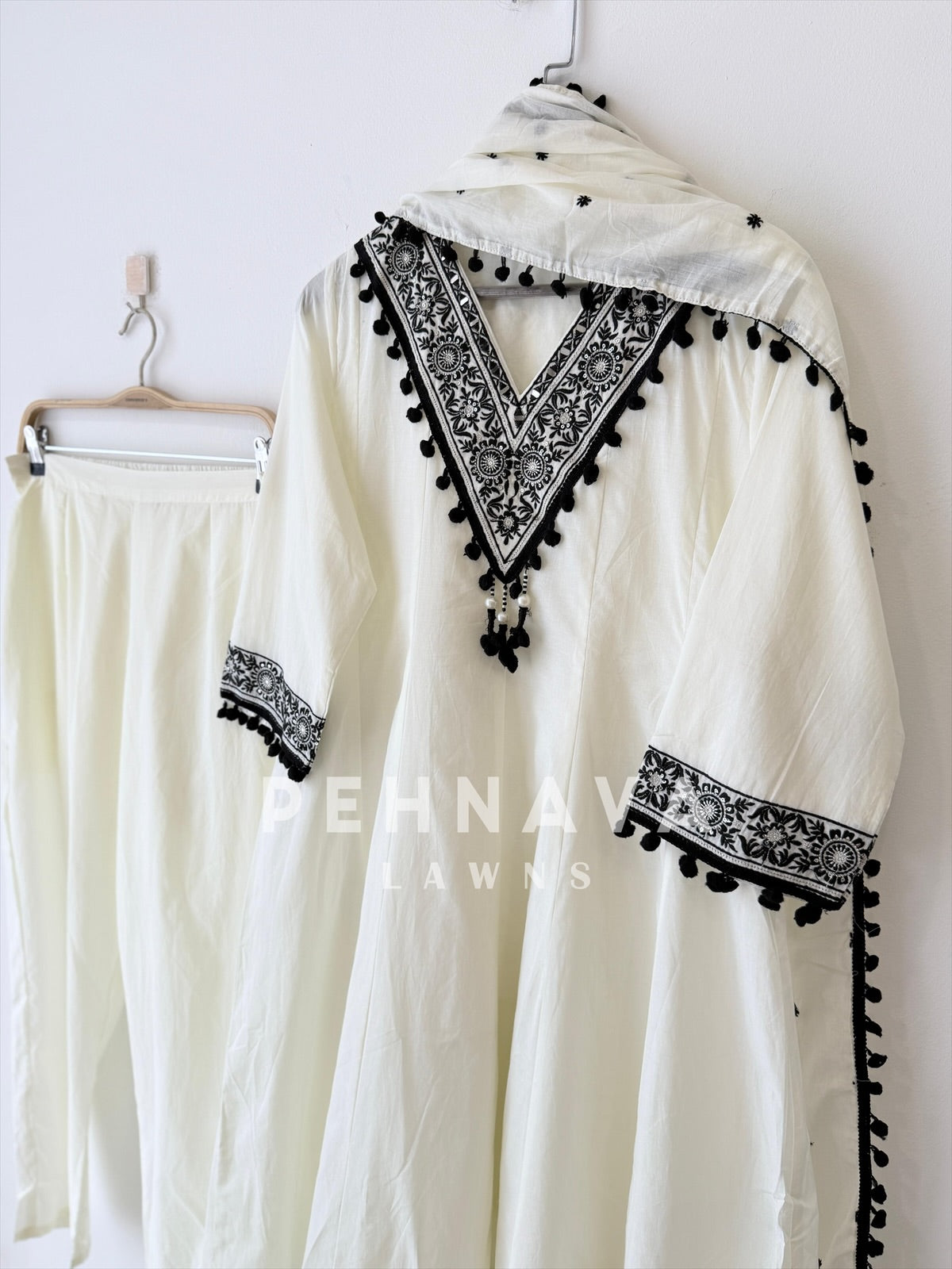 Cotton Embroidered Black’n white suit-12961