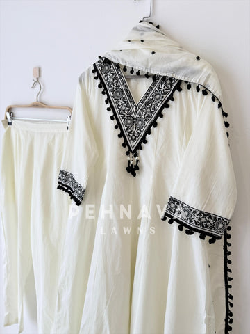 Cotton Embroidered Black’n white suit-12961