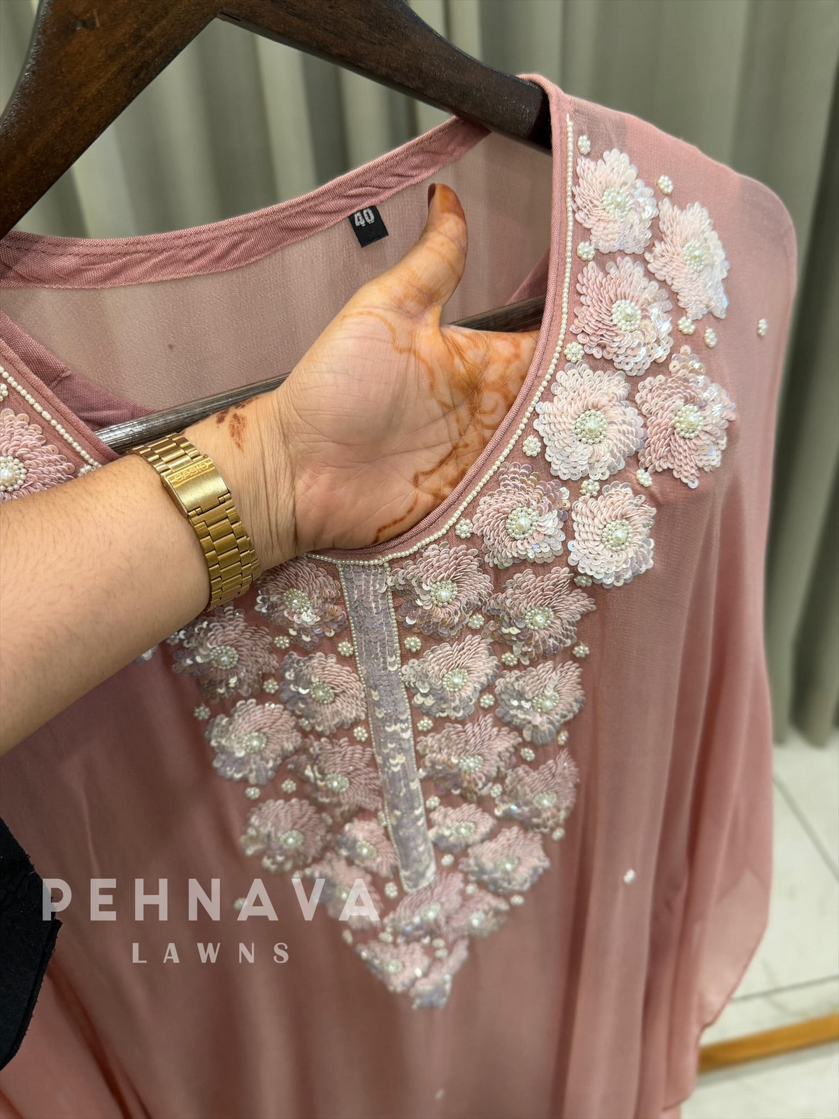 Handworked Multishade Floral Pearl Kaftan