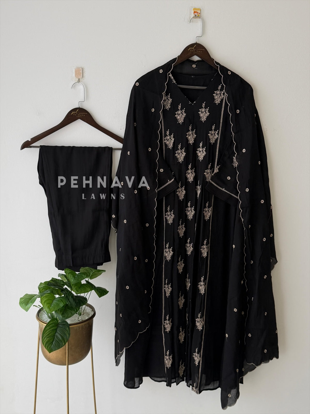 Panel Cut Embroidered Suit