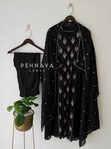Panel Cut Embroidered Suit