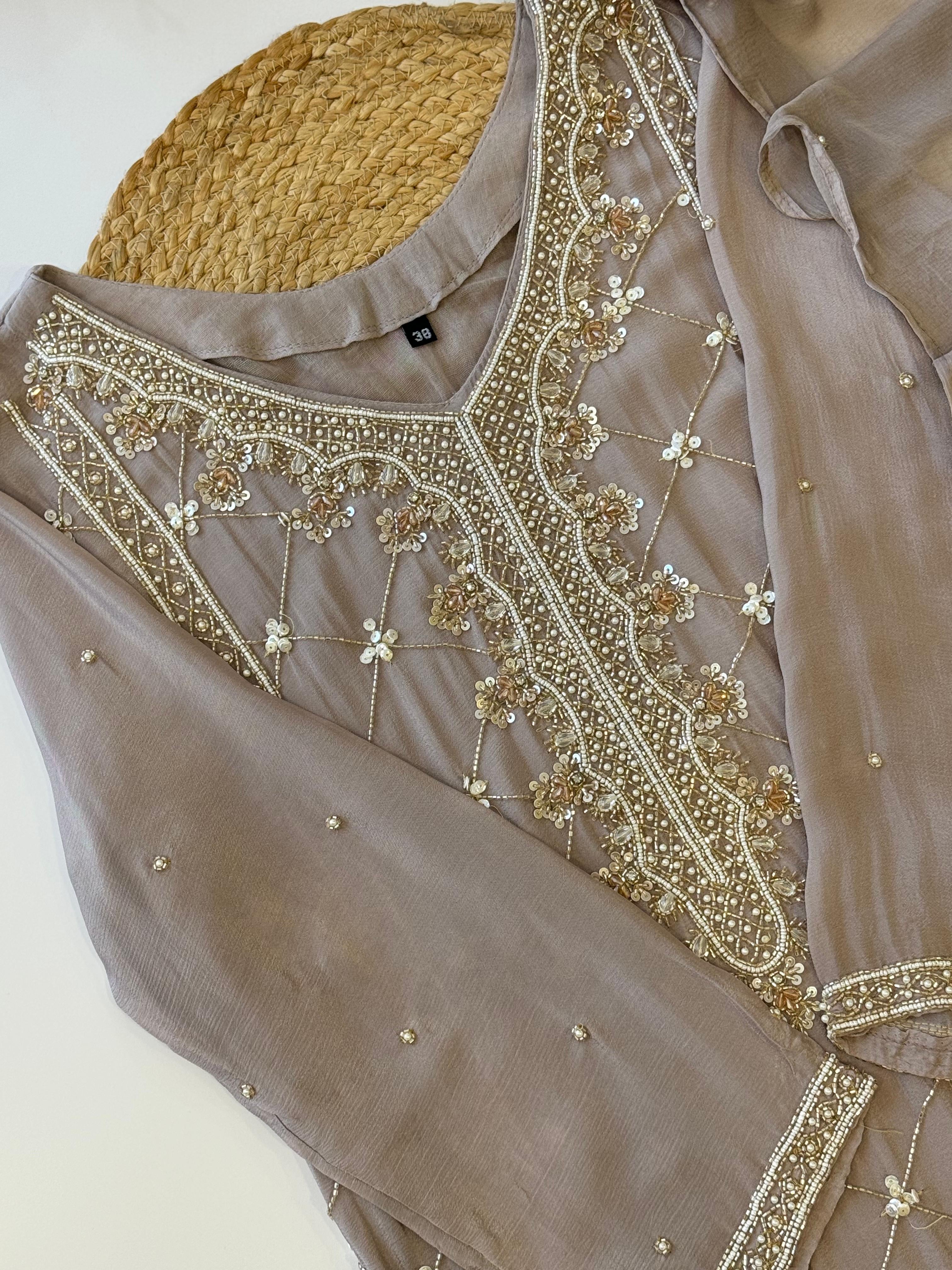 Premium Handworked Grey Salwar Kameez