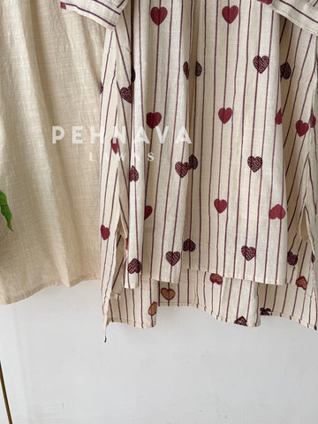 Striped Heart Embroidered Co-ord Set-6222