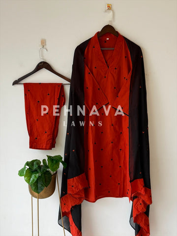 V-Neck Embroidered Cotton Suit