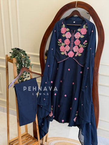 Floral Embroidered Cotton Suit