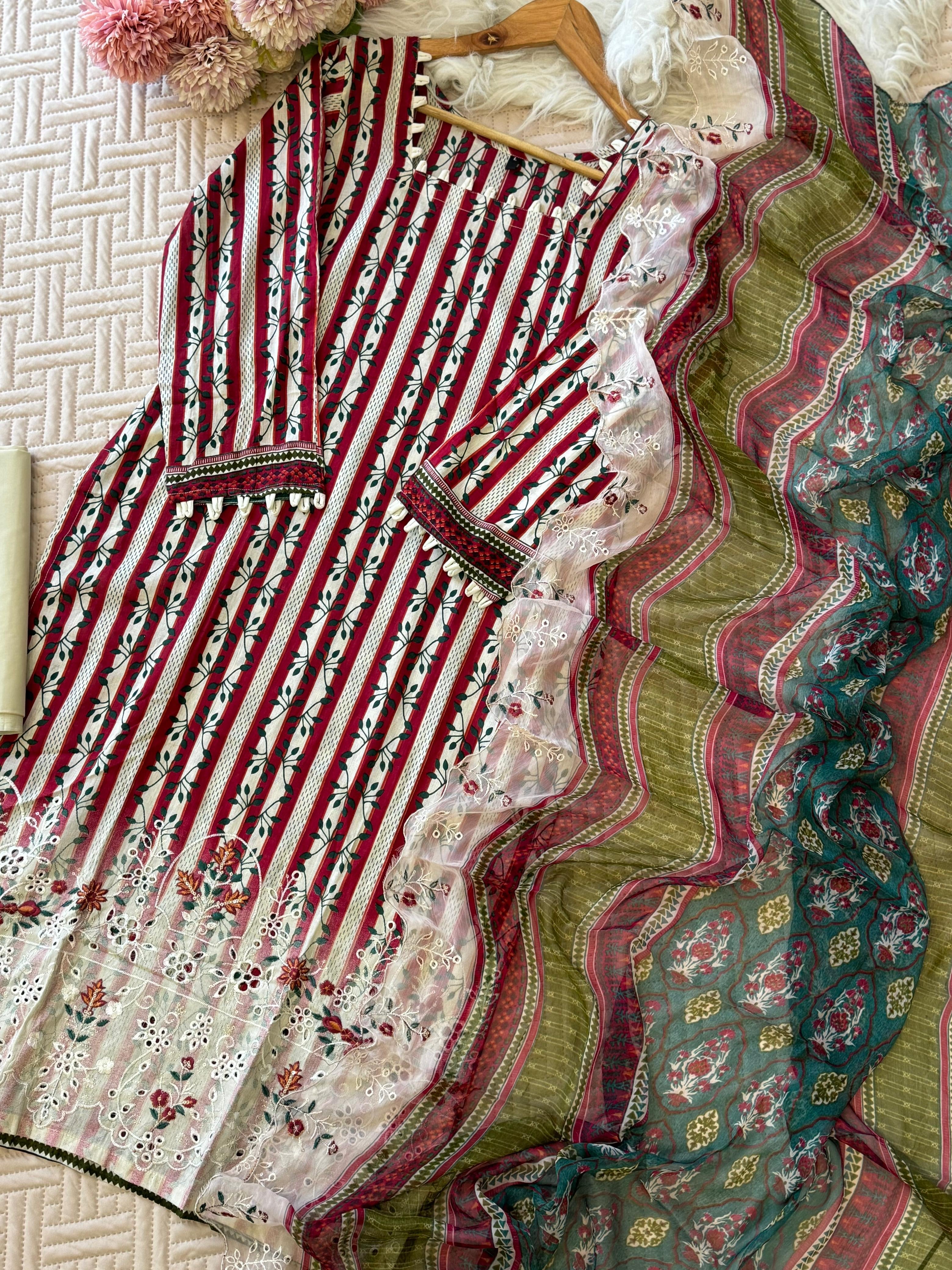 Pure cotton suit with embroidered top and dupatta