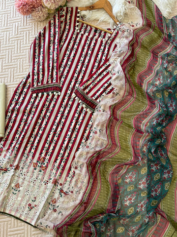 Pure cotton suit with embroidered top and dupatta